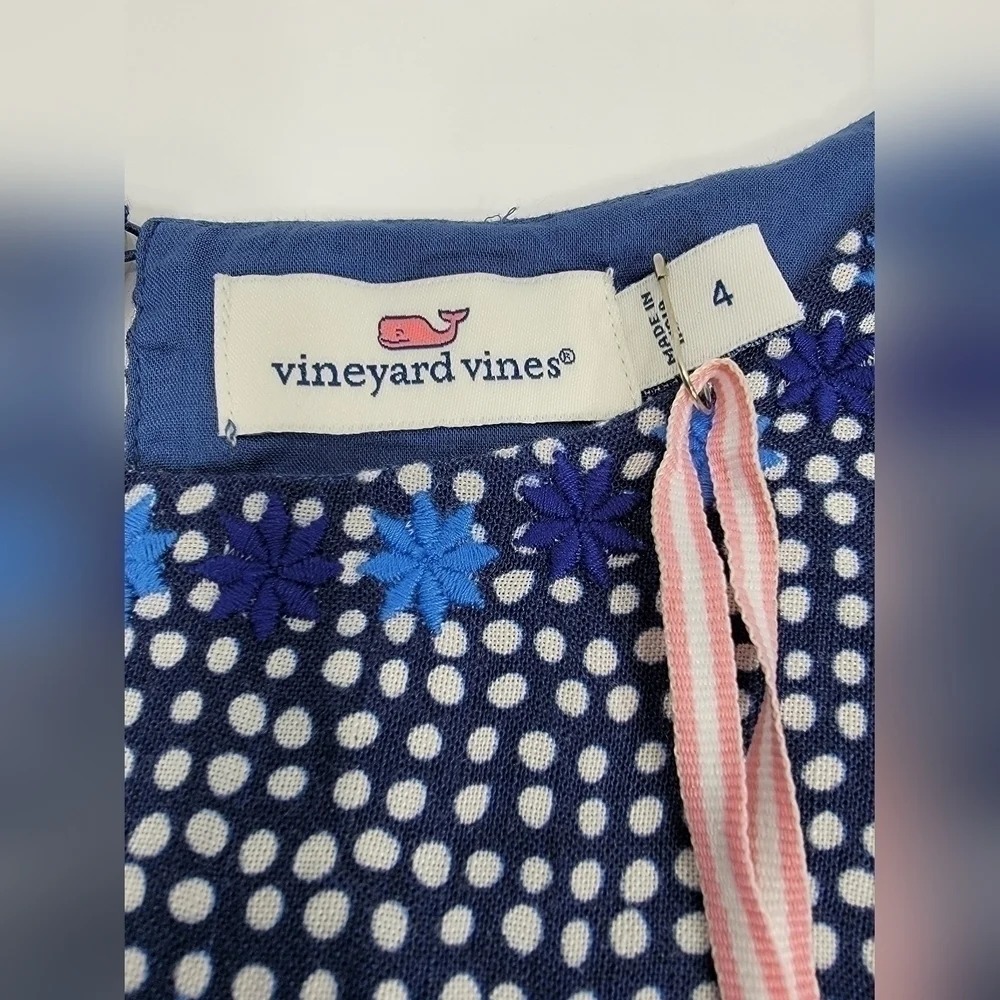 NEW Vineyard Vines Dot Border Print Shift Dress Linen Blend Blue Women's 4 NWT - Picture 2 of 13